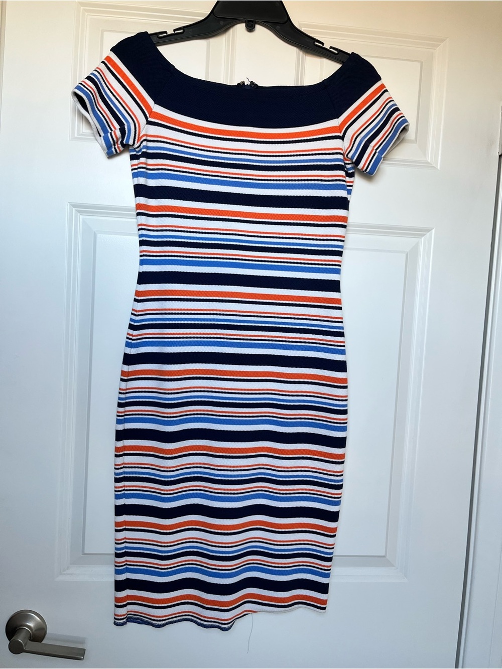 Michael Kors  Helsinki Print MIDI Dress Bodycon Portrait Neckline XS